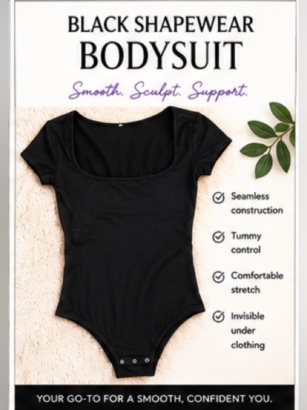 Black Scoop Neck Short Sleeve Bodysuit